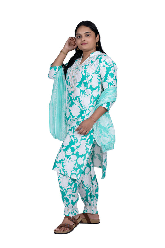 Trendy Floral Kurta Set with V-Shaped Neck Perfect for Day & Festive Wear