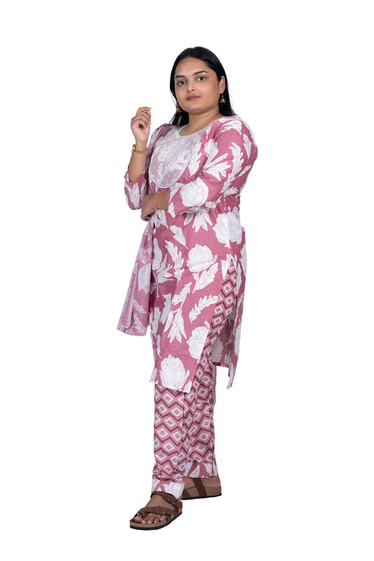 Bright Yellow Kurta Floral Design with Embroidered Neckline