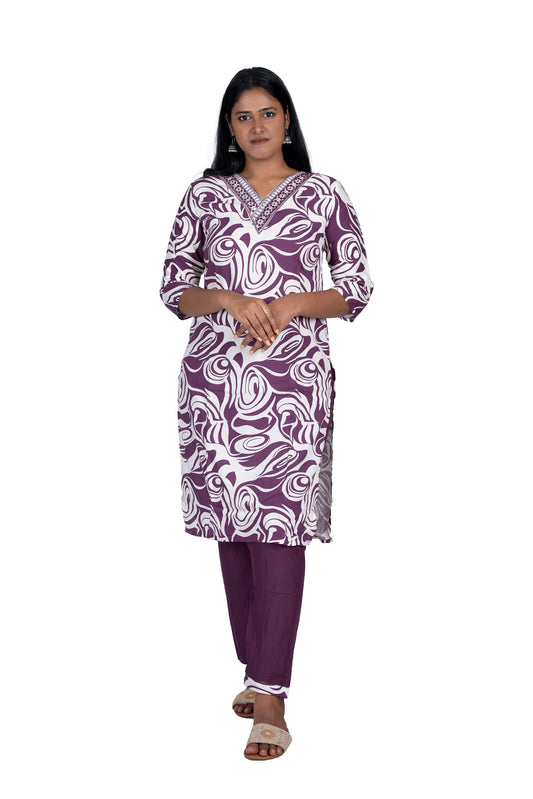 Designer Printed Kurta Set Purple & White with Dupatta