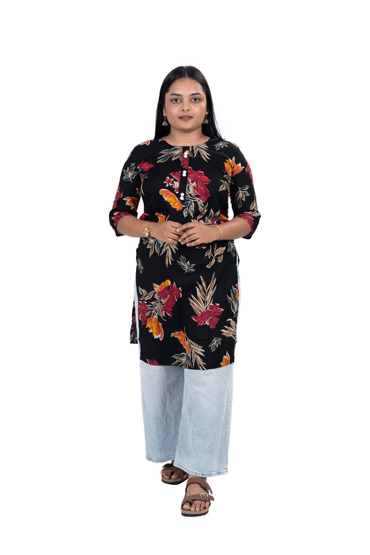 Black Floral Print Kurti