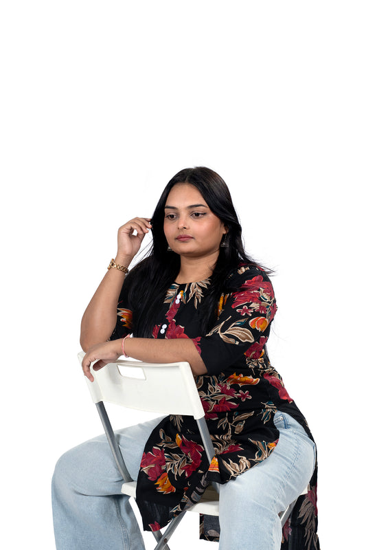 Black Floral Print Kurti