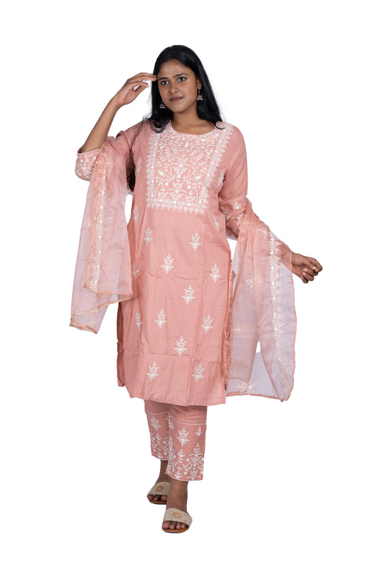 Blush Pink Embroidered Kurta Set with Dupatta Elegant Ethnic Wear